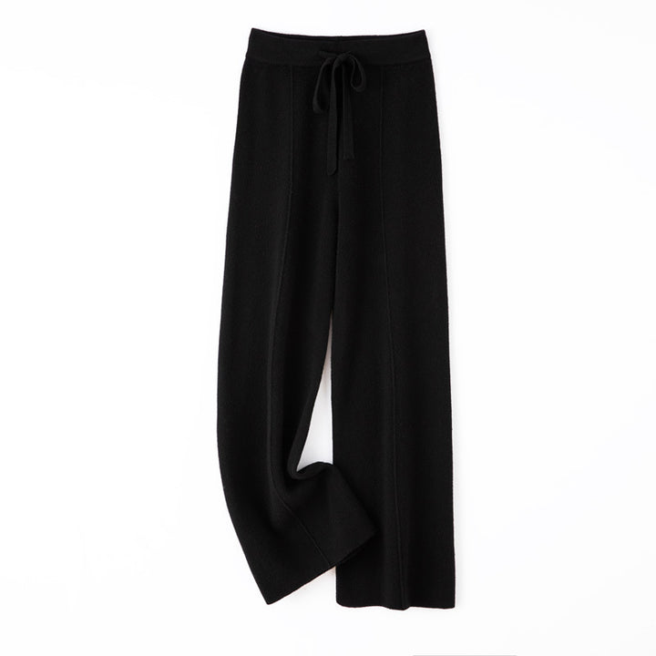 Damen Weiche Strickhose mit weitem Bein, Tunnelzugbund und dekorativer Mittelnaht Echoarchiv