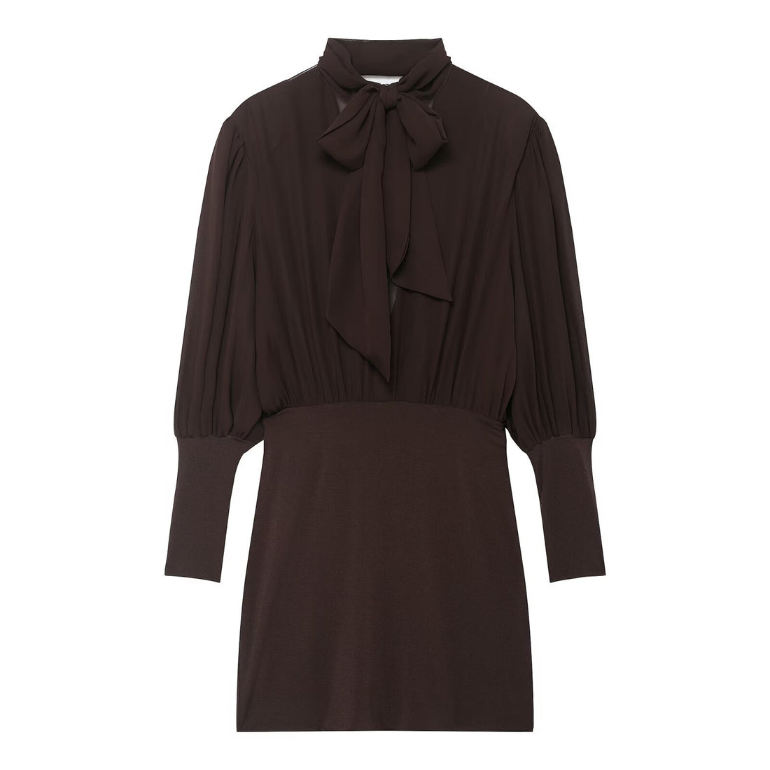 Damen Midikleid mit Schleifenkragen und plissierten Ballonärmeln Echoarchiv