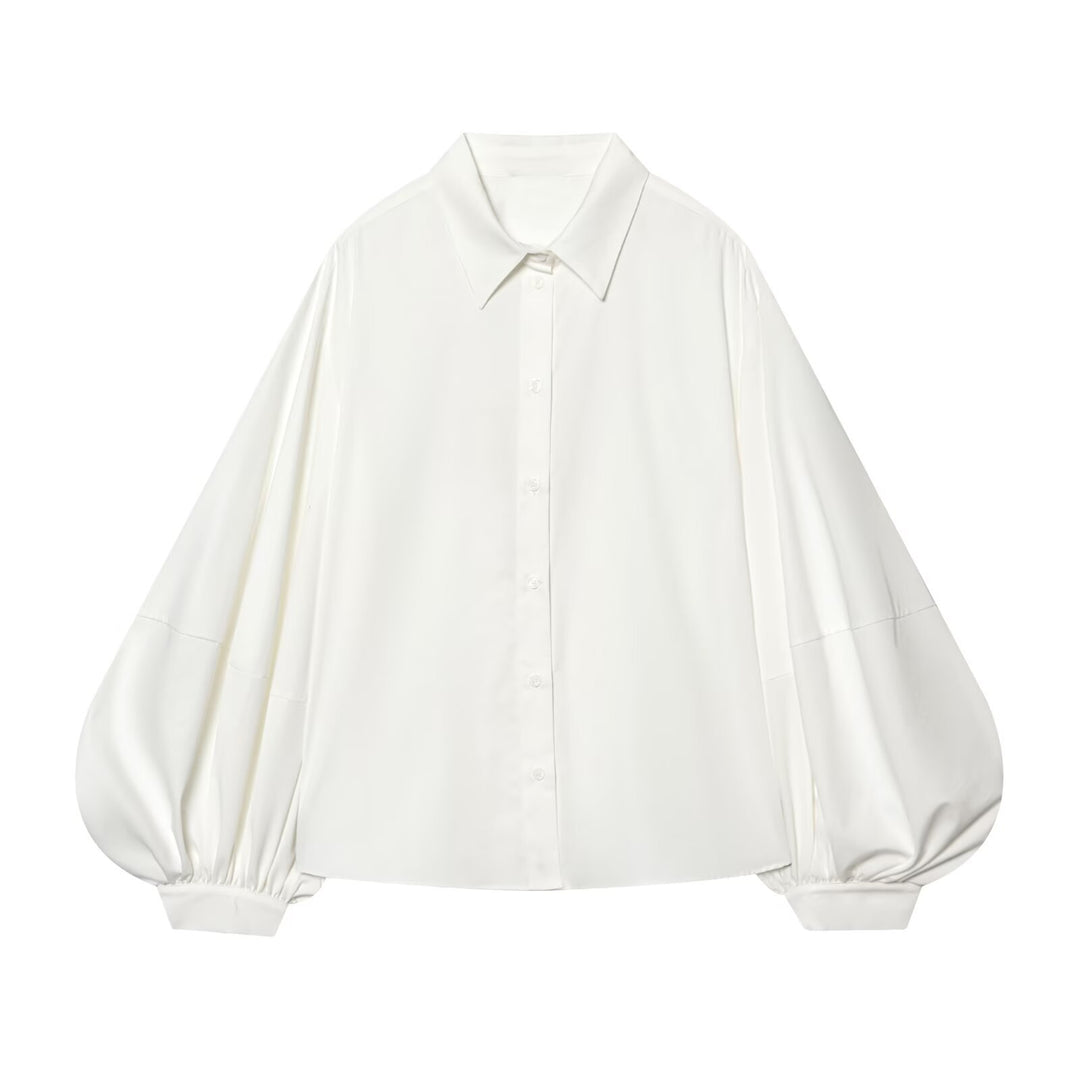 Damen weit geschnittene Oversize-Bluse mit Ballonärmeln und Hemdblusenkragen Echo Archiv