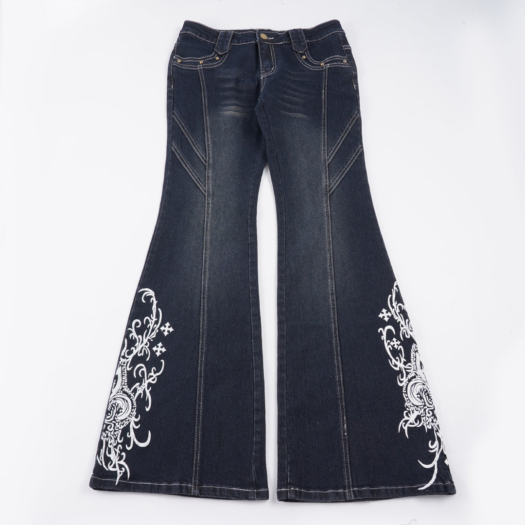 Damen Jeans mit ausgestelltem Bein und eleganter Stickerei Echo Archiv