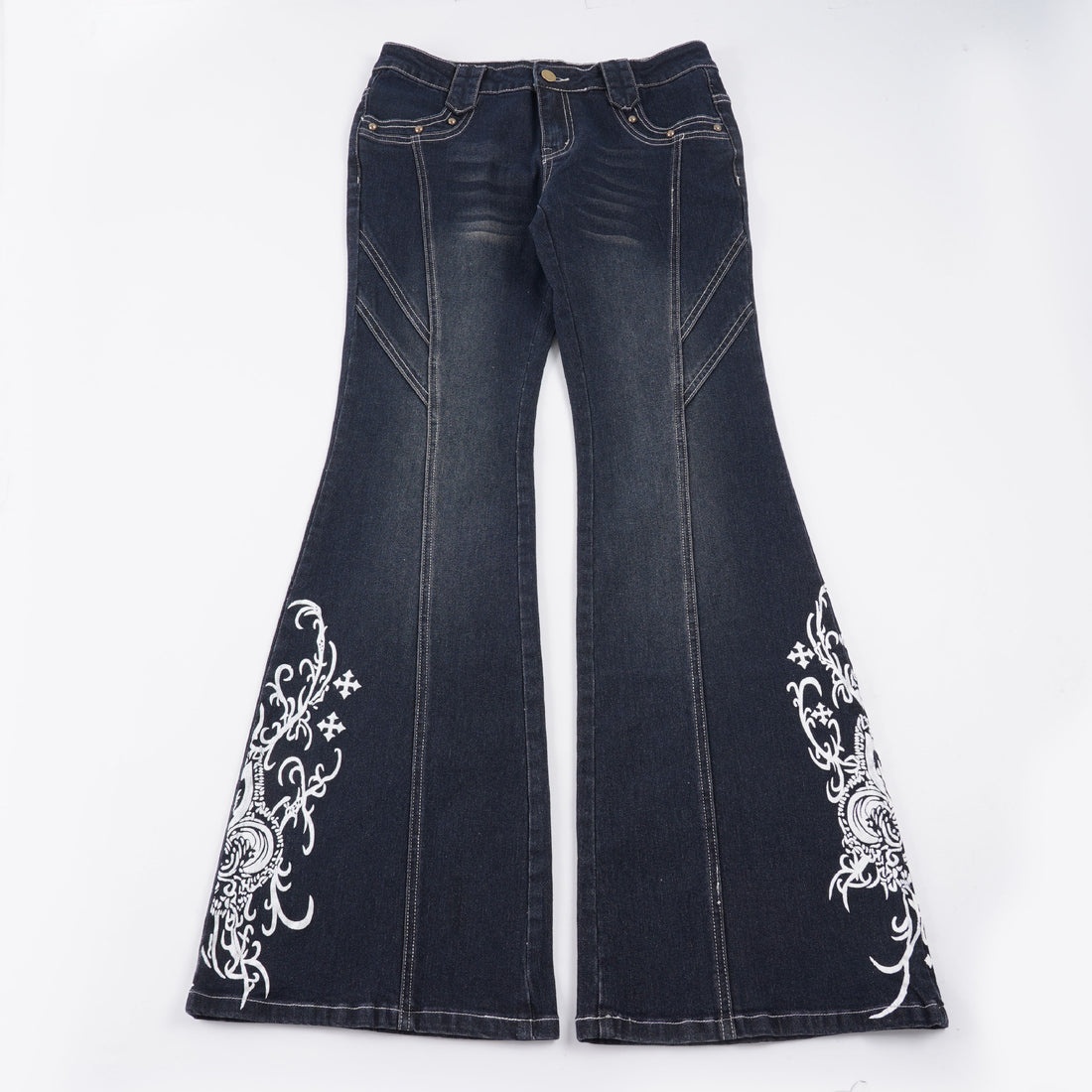 Damen Jeans mit ausgestelltem Bein und eleganter Stickerei – Dénora
