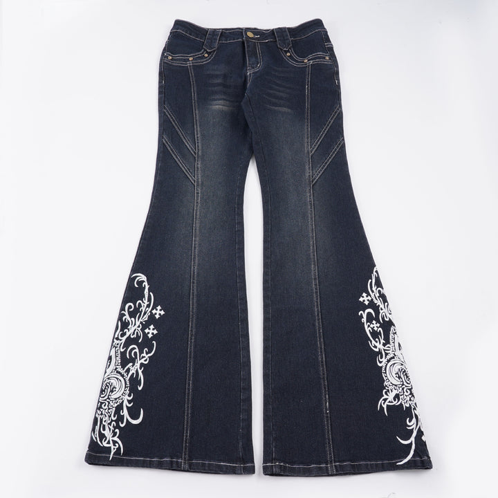 Damen Jeans mit ausgestelltem Bein und eleganter Stickerei Echo Archiv