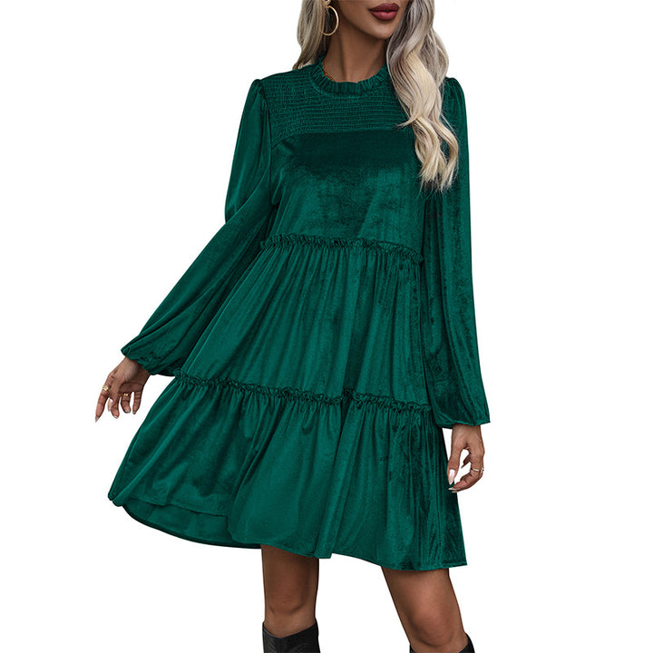 Damen Samtkleid mit geraffter Stufen‑A‑Linie und gesmokter Brustpartie Echoarchiv