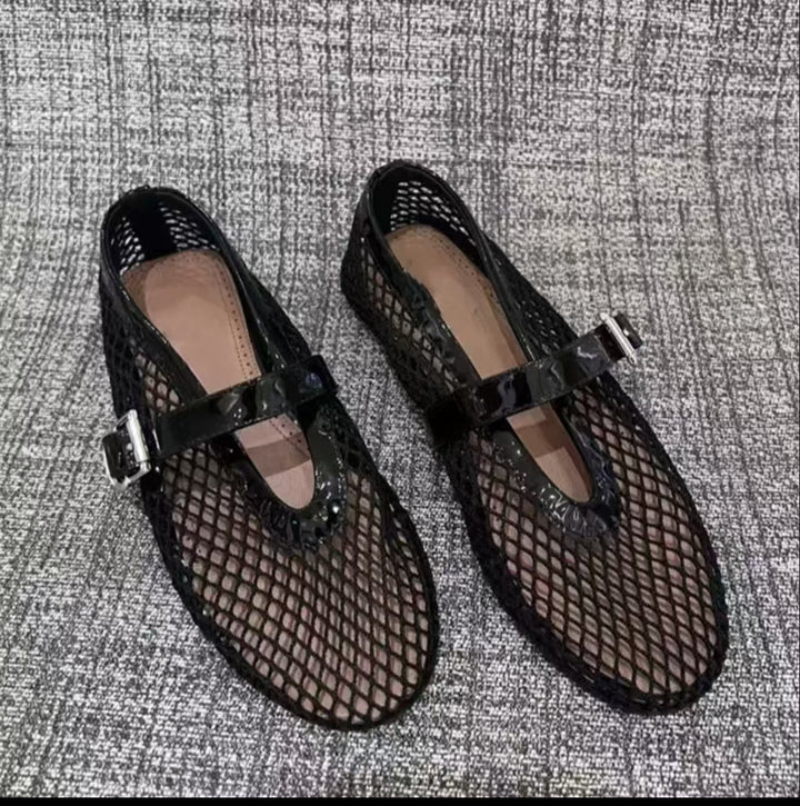 Damen Netz-Ballerinas mit elegantem Riemen und bequemer Sohle Echoarchiv