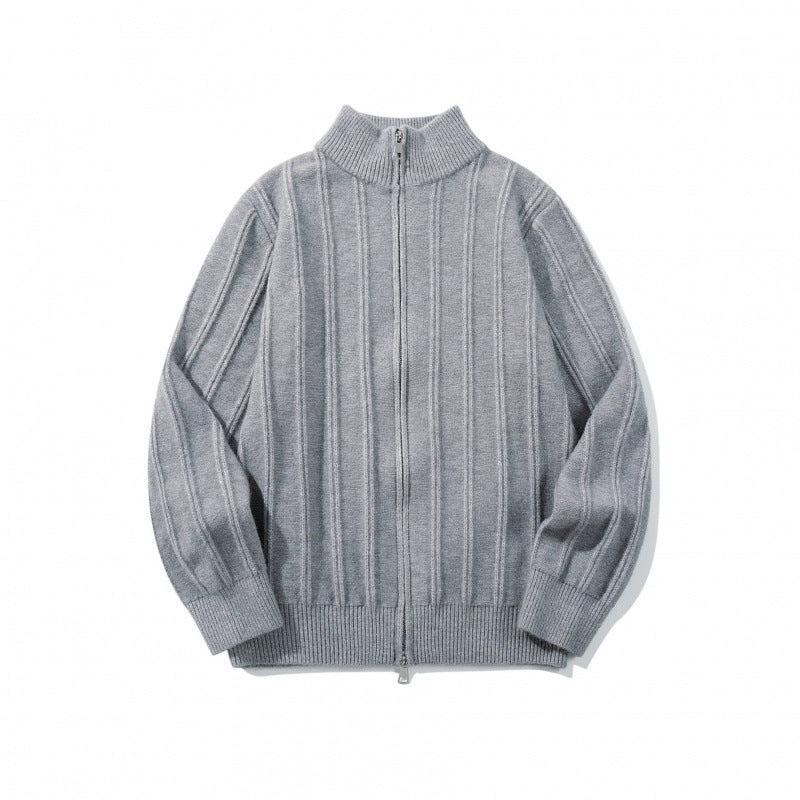 Unisex Reißverschluss-Strickjacke mit Stehkragen und vertikaler Struktur Echo Archiv