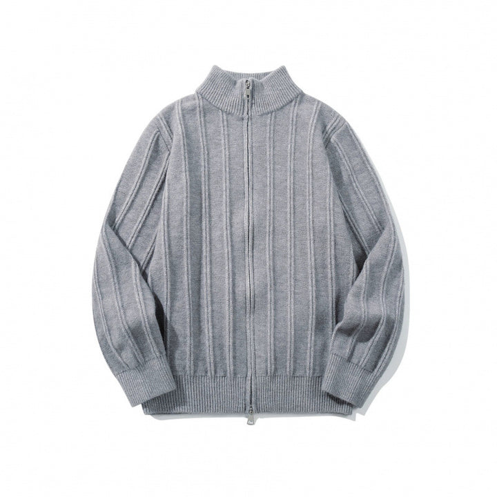 Unisex Reißverschluss-Strickjacke mit Stehkragen und vertikaler Struktur Echo Archiv