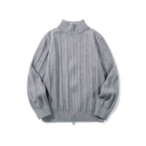 Unisex Reißverschluss-Strickjacke mit Stehkragen und vertikaler Struktur Echo Archiv