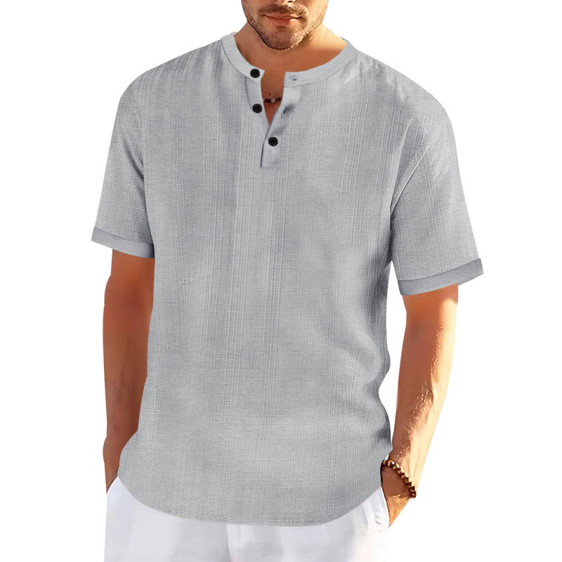 Herren modisches Kurzarmshirt mit Knopfleiste und strukturiertem Muster Echoarchiv