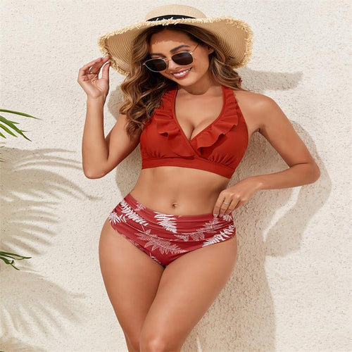 Damen Bikini-Set mit Volant-Top und hochgeschnittenem Slip Echo Archiv