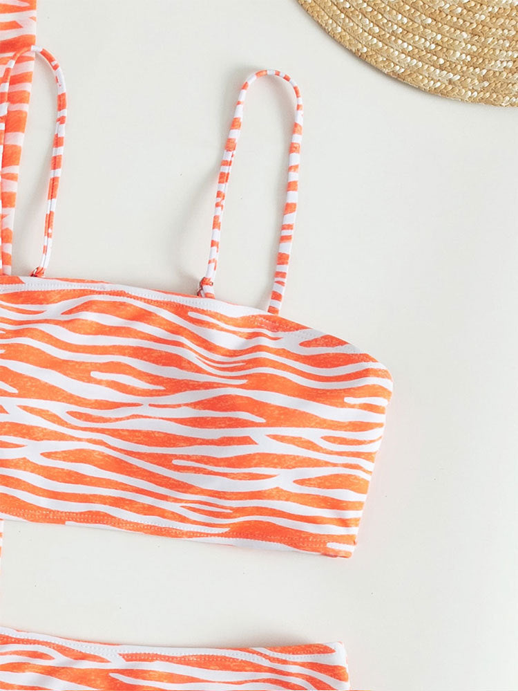 Damen Zweiteiliges Crop-Top und Rock-Set mit Zebra-Muster Echo Archiv