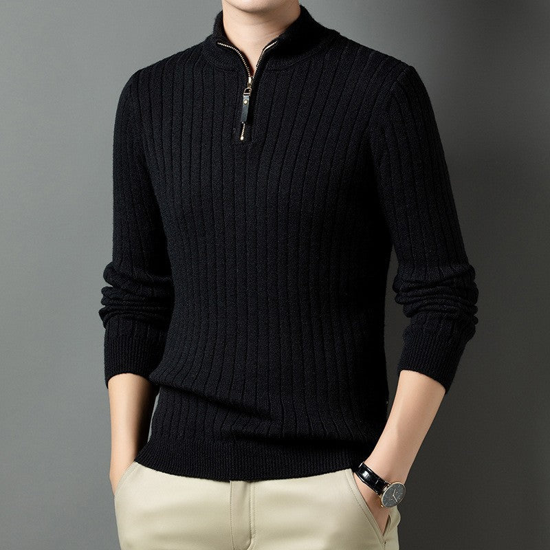 Herren Strickpullover mit modernem Stehkragen im Rippdesign Echoarchiv