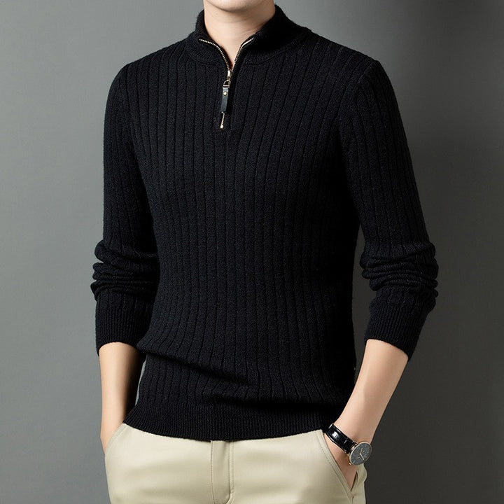 Herren Strickpullover mit modernem Stehkragen im Rippdesign Echoarchiv