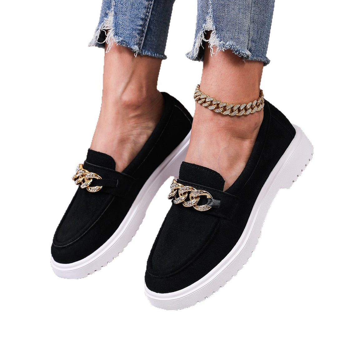 Damen  elegante Slipper mit Plateau-Laufsohle, goldener Schmuckkette und gepolstertem Komfortfußbett Echo Archiv