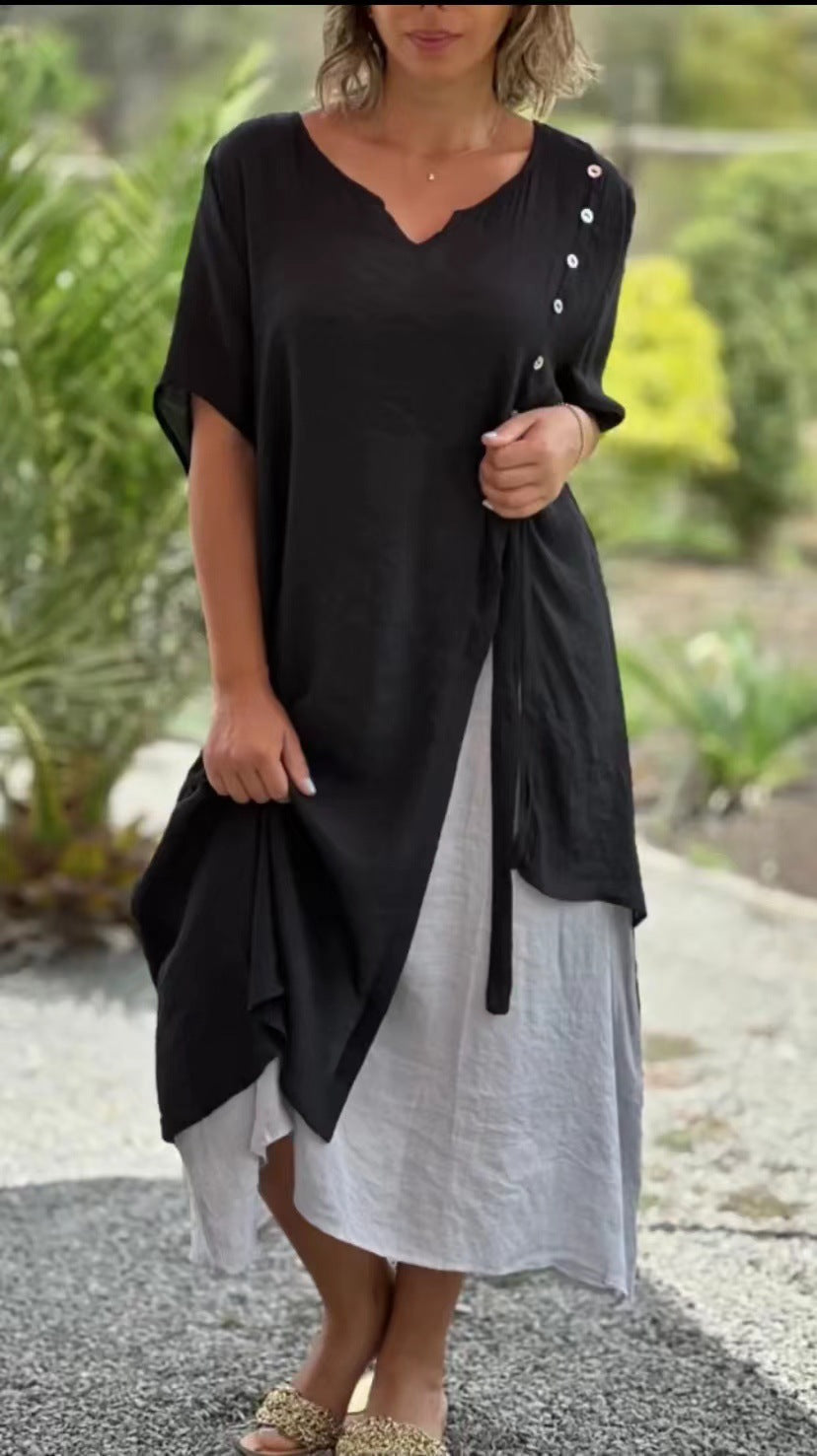 Damen Midi-Kleid mit seitlichem Schlitz und knöpfbarem Detail Echo Archiv