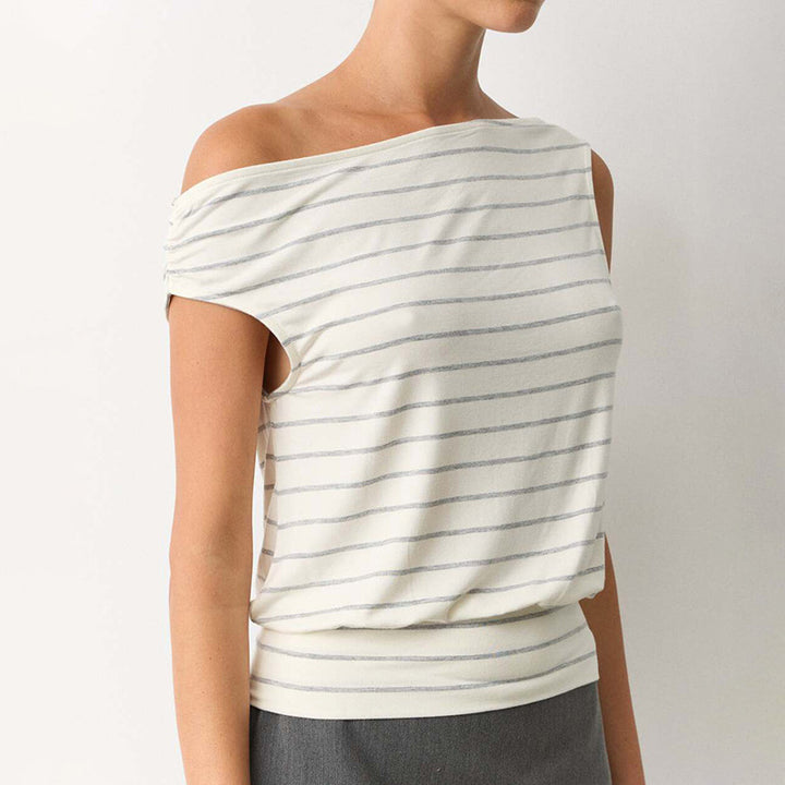 Damen asymmetrisches Langarmshirt mit modischem Streifenmuster und eleganten Cut-Out-Details Echo Archiv