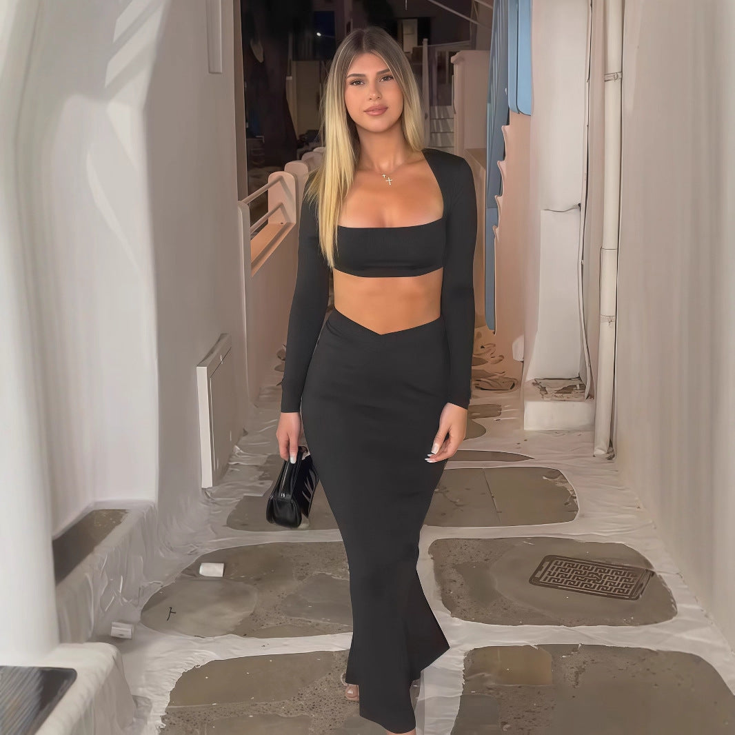 Damen Elegantes Set aus Crop-Top und Maxirock mit transparentem Detail Echo Archiv