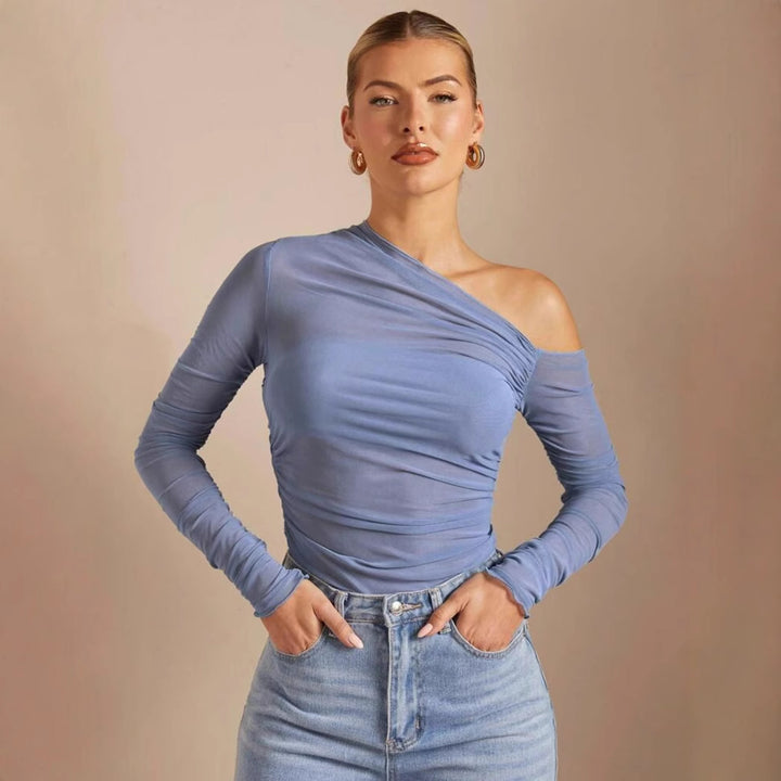 Damen Asymmetrischer Body mit Raffungen und langen Ärmeln Echo Archiv