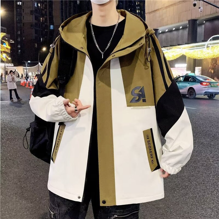 Herren Colourblock-Utility-Outdoorjacke mit Kapuze, Kontraststreifen und verdecktem Reißverschluss Echoarchiv