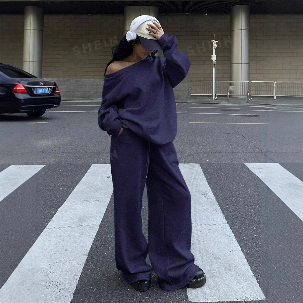 Damen Oversized Off-Shoulder-Sweatset mit weiter Jogginghose und lässiger Passform – Avérine
