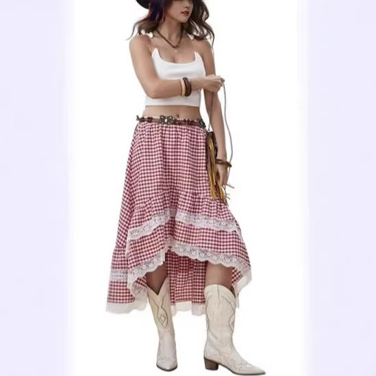 Damen Boho Maxi-Rock mit asymmetrischem Saum und Spitzenverzierungen Echo Archiv