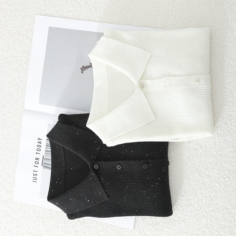 Damen Feinstrick-Cardigan mit Polokragen, Knopfleiste und dezentem Glitzereffekt Echo Archiv