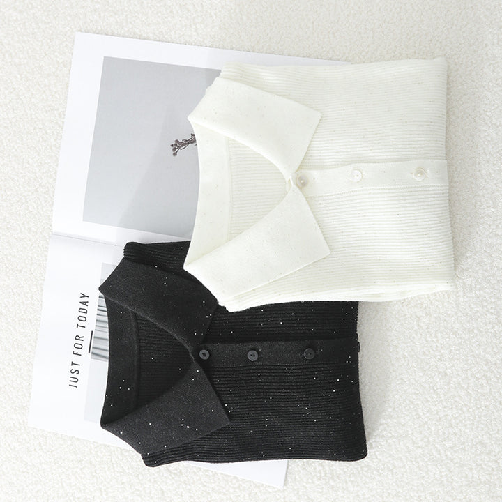 Damen Feinstrick-Cardigan mit Polokragen, Knopfleiste und dezentem Glitzereffekt Echo Archiv