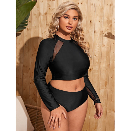 Damen Surf-Badeanzug mit langärmligem Mesh-Oberteil und hoch geschnittenem Höschen Echo Archiv