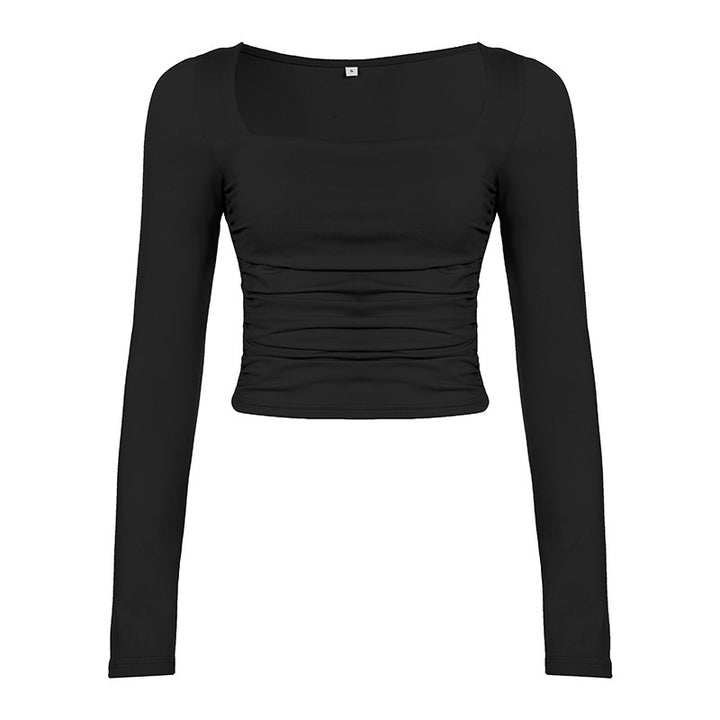 Damen Tailliertes langärmeliges Crop-Top mit eckigem Ausschnitt und Raffung Echo Archiv