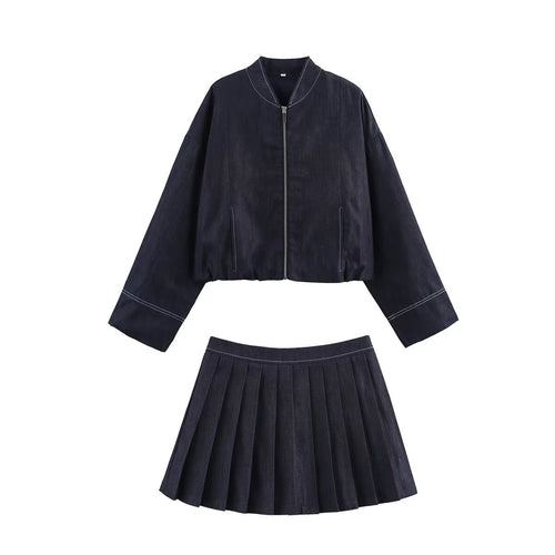 Damen Cropped Denim-Bomberjacke mit überschnittenen Ärmeln und Kontrastnaht Echo Archiv