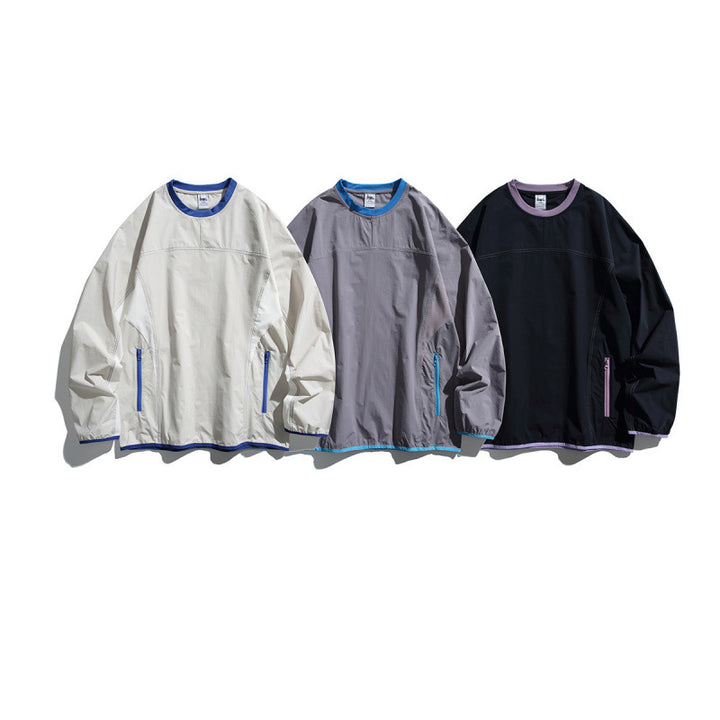 Unisex Leichter technischer Oversize-Pullover mit Rundhalsausschnitt, Reißverschlusstaschen und kontrastierten Abschlüssen Echo Archiv