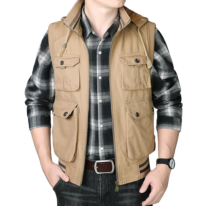 Herren Utility-Weste mit Kapuze, Teddyfutter und Multifachtaschen – Marzano