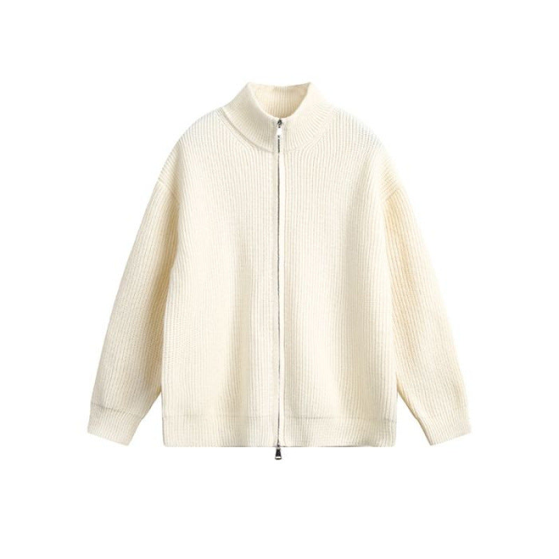 Unisex Oversized Strick-Zipjacke mit Stehkragen und Rippbündchen Echoarchiv