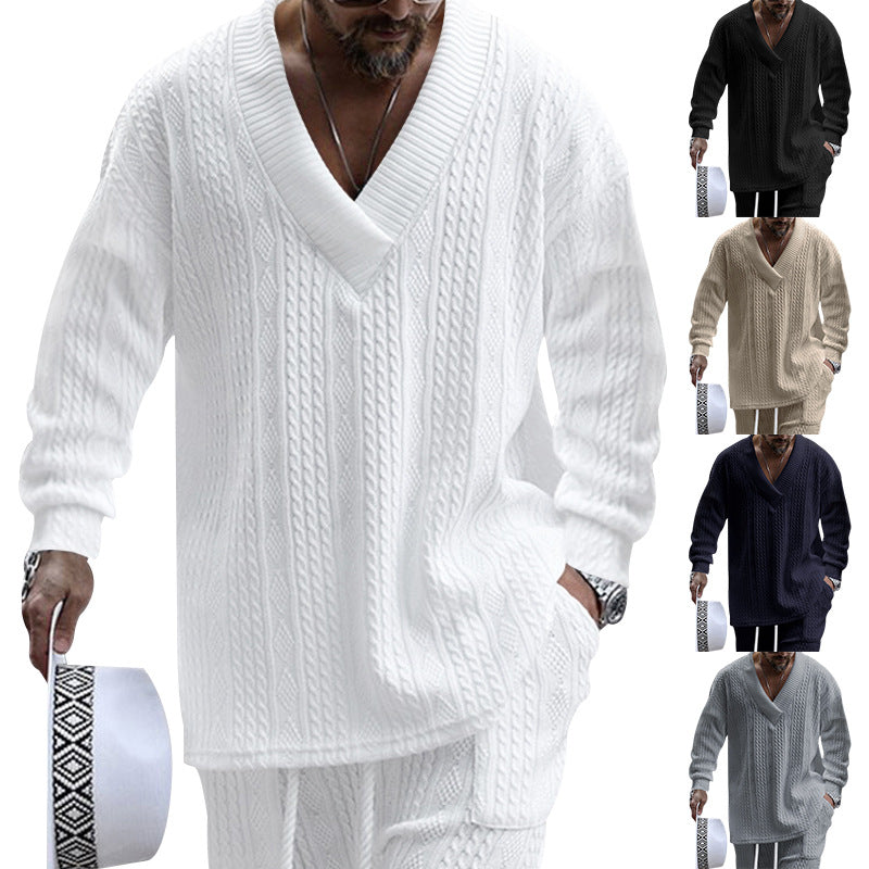 Herren Luxus Strickpullover mit V-Ausschnitt und modernen Zopfmustern Echoarchiv