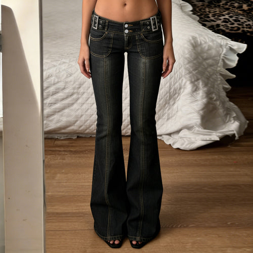 Damen Hochgeschnittene Flared-Jeans mit Mittelnaht und Ziergürtelschlaufen Echo Archiv