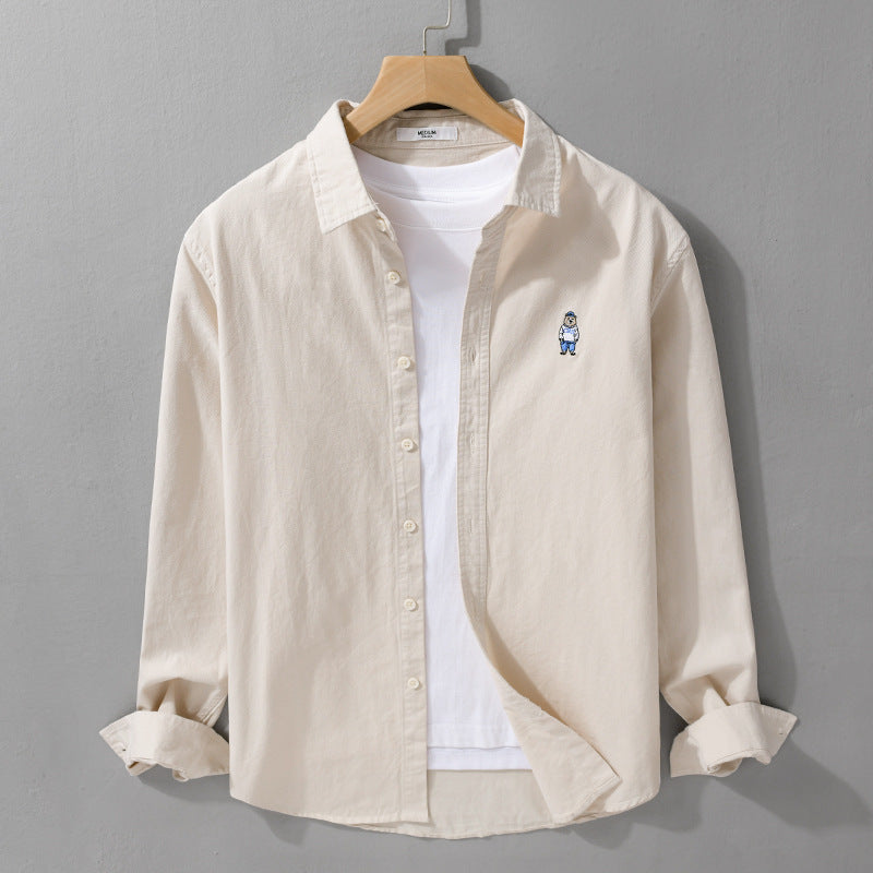 Herren Leichtes Hemd-Overshirt aus Baumwolltwill mit kleiner Figurenstickerei und kastigem Schnitt Echoarchiv
