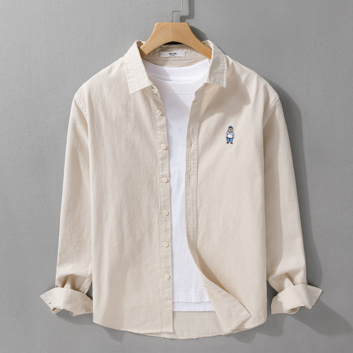 Herren Leichtes Hemd-Overshirt aus Baumwolltwill mit kleiner Figurenstickerei und kastigem Schnitt Echoarchiv