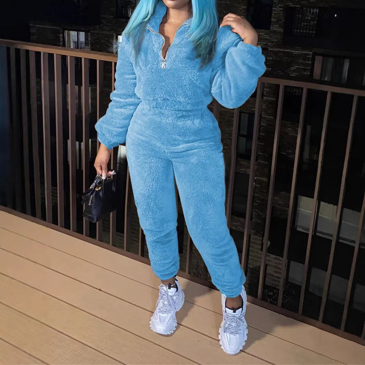 Damen nan kuscheliges Teddy-Lounge-Set mit Halbzip und Highwaist-Jogger Echo Archiv