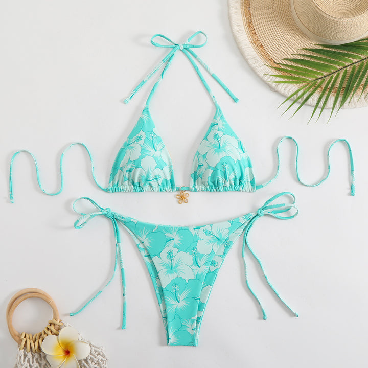 Damen Triangel-Bikini mit verstellbaren Trägern und floralem Design Echo Archiv