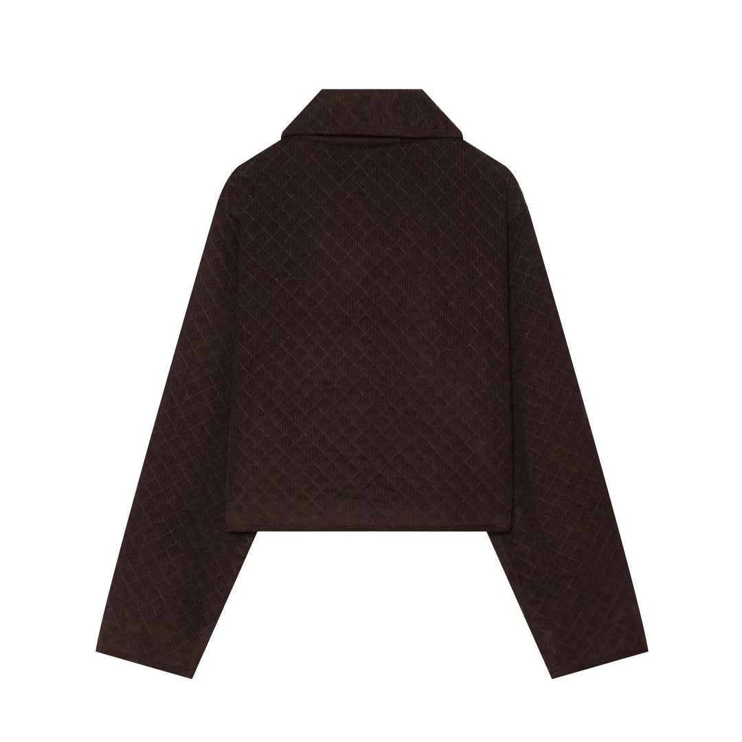 Damen Gesteppte Cordjacke im Boxy-Cropped-Schnitt mit Rundkragen und Pattentaschen Echo Archiv