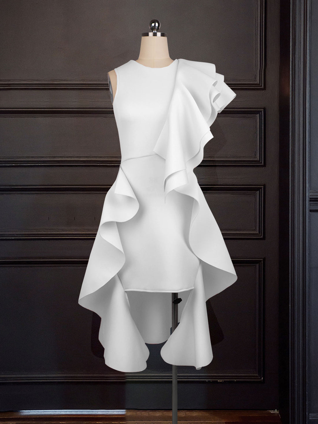 Damen Kleid mit asymmetrischem Rüschendesign – Élara