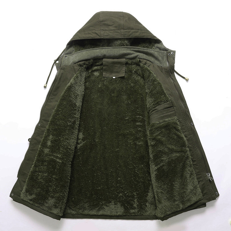 Herren Utility-Canvas-Parka mit Taillenzug, Cordkragen und Zip-Brusttasche Echoarchiv