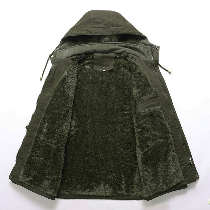 Herren Utility-Canvas-Parka mit Taillenzug, Cordkragen und Zip-Brusttasche Echoarchiv