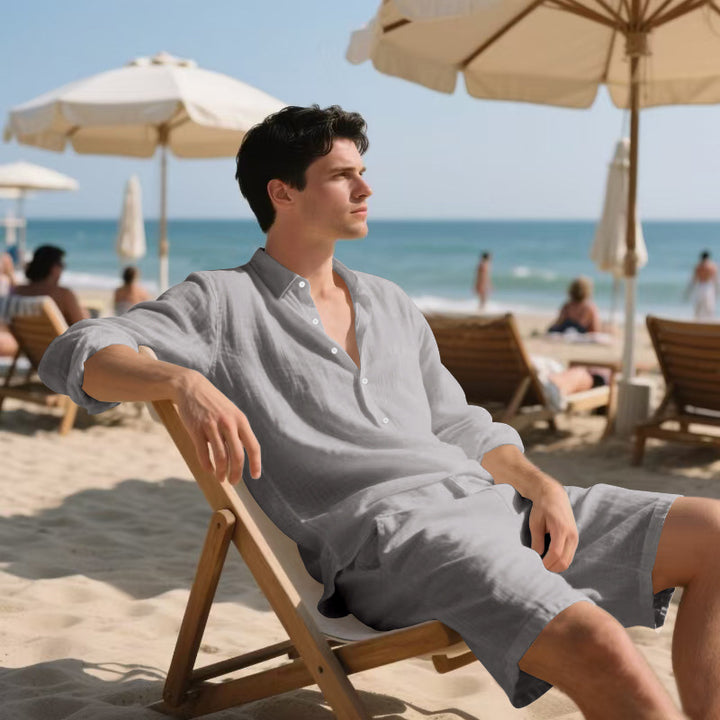 Herren lässiges Strandoutfit mit Hemd und Shorts Echoarchiv