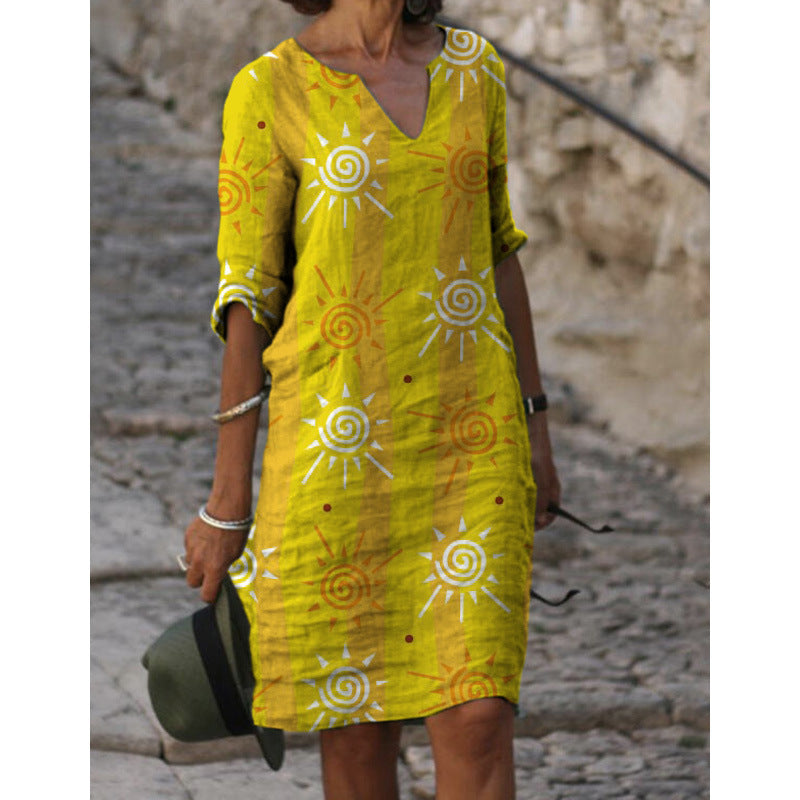 Damen Sommerliches Leinenkleid mit modernem Muster – Lunéa