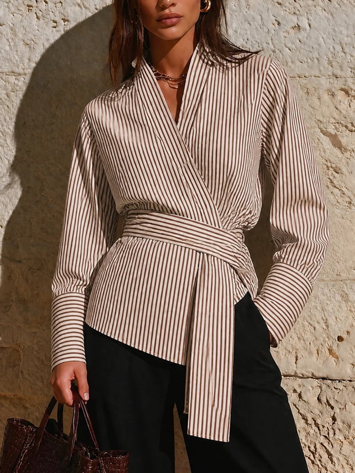 Damen Elegantes Wickeloberteil mit Streifen Echo Archiv