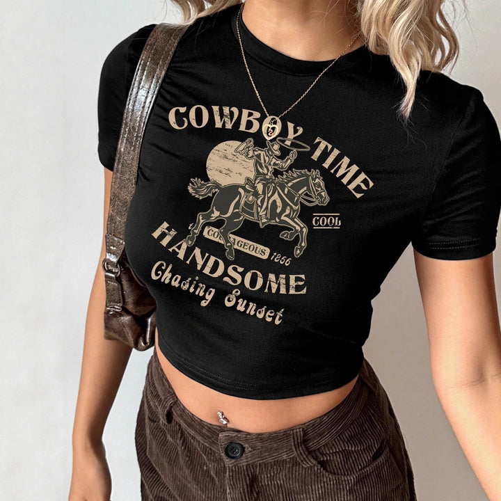 Damen Crop-T-Shirt mit kreativem Aussage-Design Echo Archiv