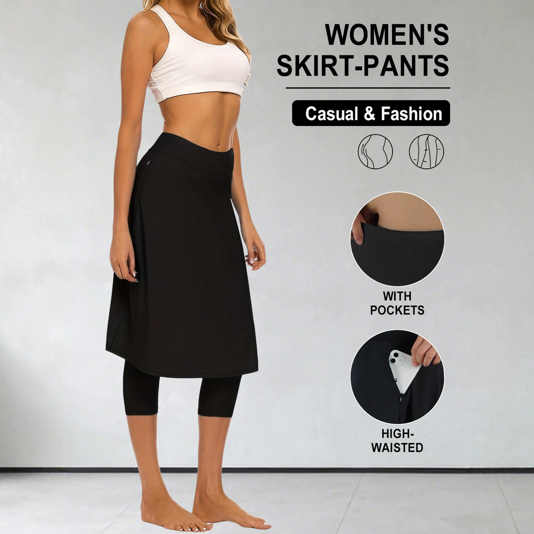 Damen Leggings mit integriertem Tellerrock und seitlicher Reißverschlusstasche echoarchiv-