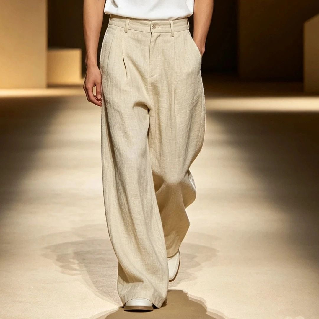 Herren Bequeme und lässige Leinen-Relaxed Fit Hose Echo Archiv