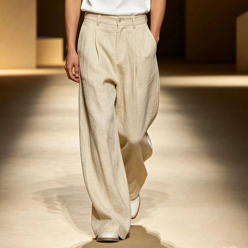 Herren Bequeme und lässige Leinen-Relaxed Fit Hose Echo Archiv