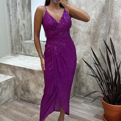 Damen Glitzerndes Maxikleid mit seitlichem Schlitz und schimmerndem Obermaterial Echo Archiv